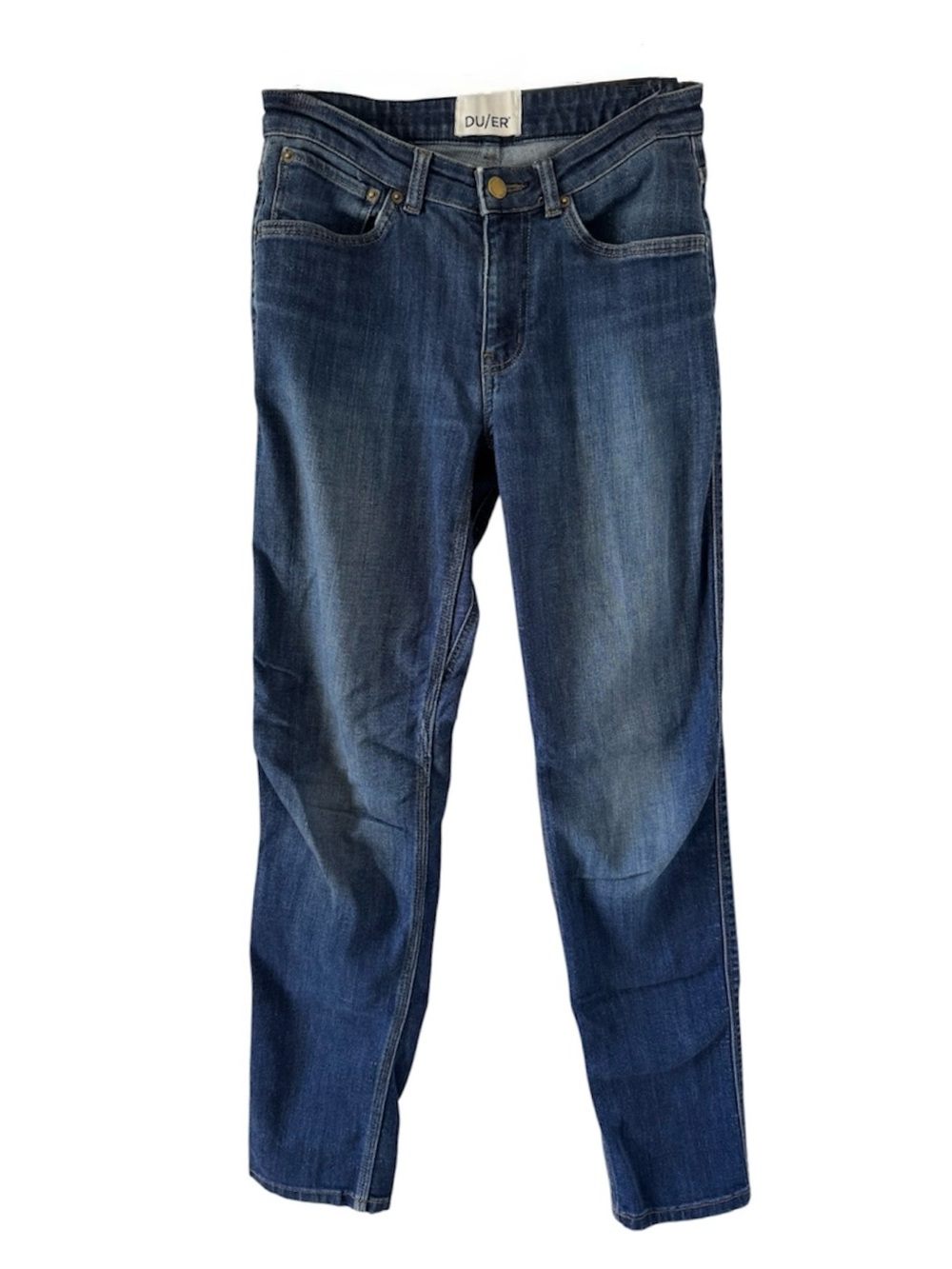 DU/ER Women's Straight Leg Jeans in Classic Dark Blue Wash - 26